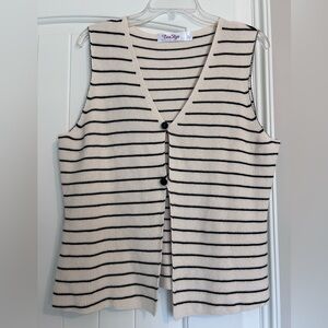 Chic Striped Sleeveless Cardigan Sweater Vest